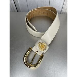 Vintage Linda Allard Ellen Tracy Belt 90s Leather Cream Gold Buckle Size Medium